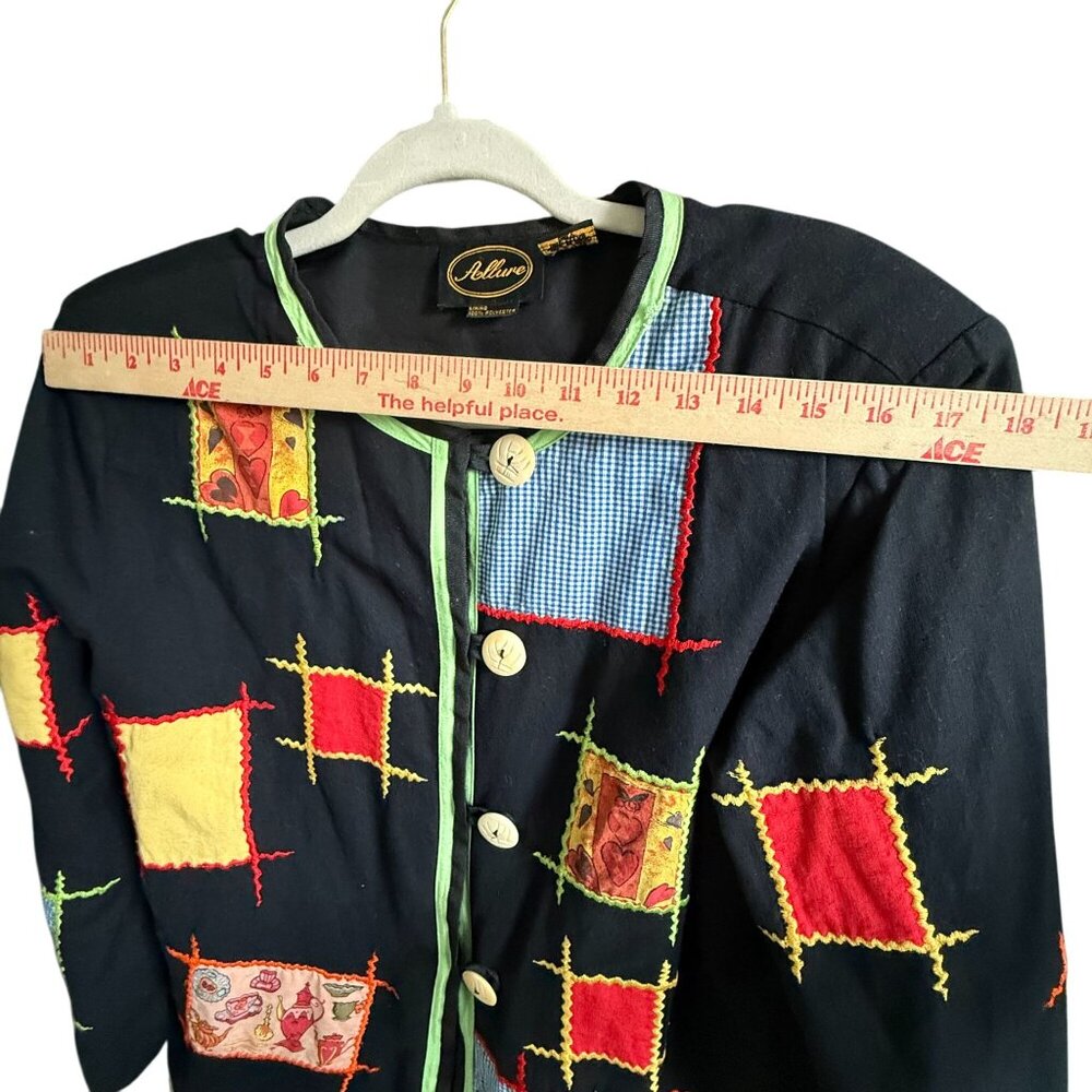 Vtg Allure Embroidered Patch Work Button Front Ja… - image 7